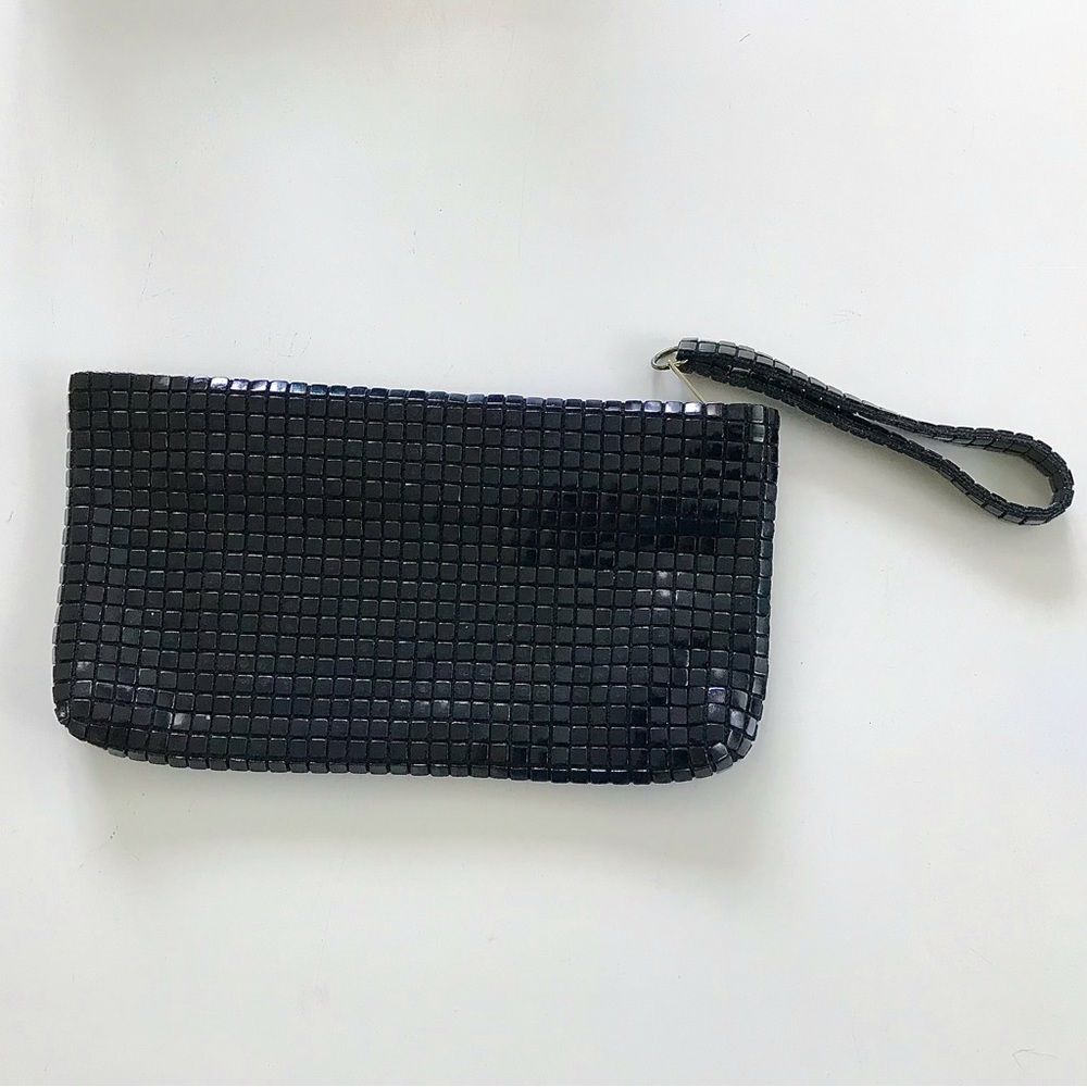 ✨LaRegale Shiny Black Mesh Envelope Clutch Removable Strap